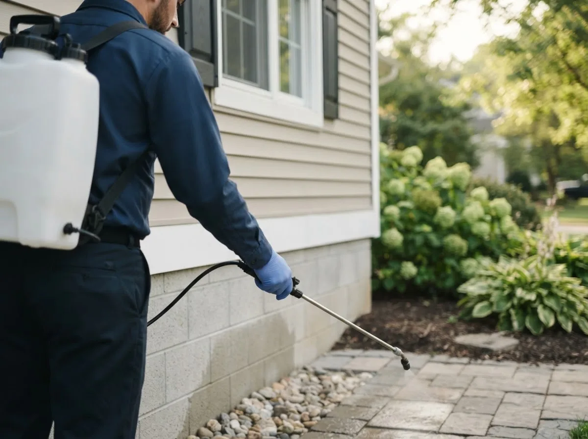 Pest control technician inspecting a home in Crosby, TX